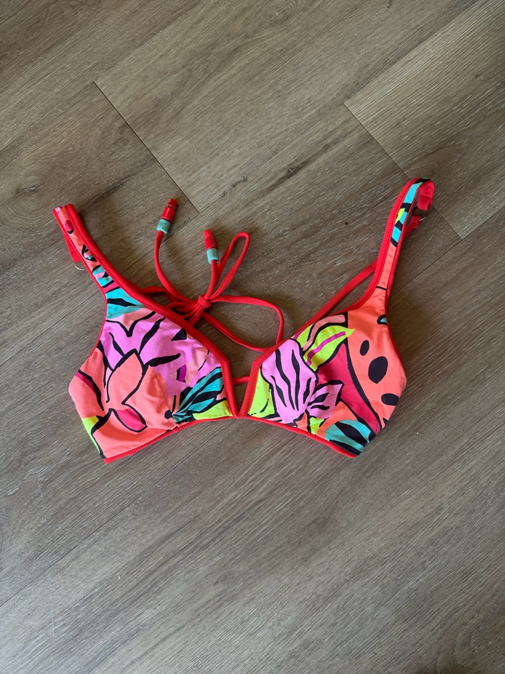 Maaji Neon Coral Floral Bikini Top - Multicolor